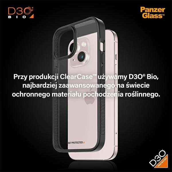 Ovitek za telefon PanzerGlass ClearCase za iPhone 15, prozoren in črn