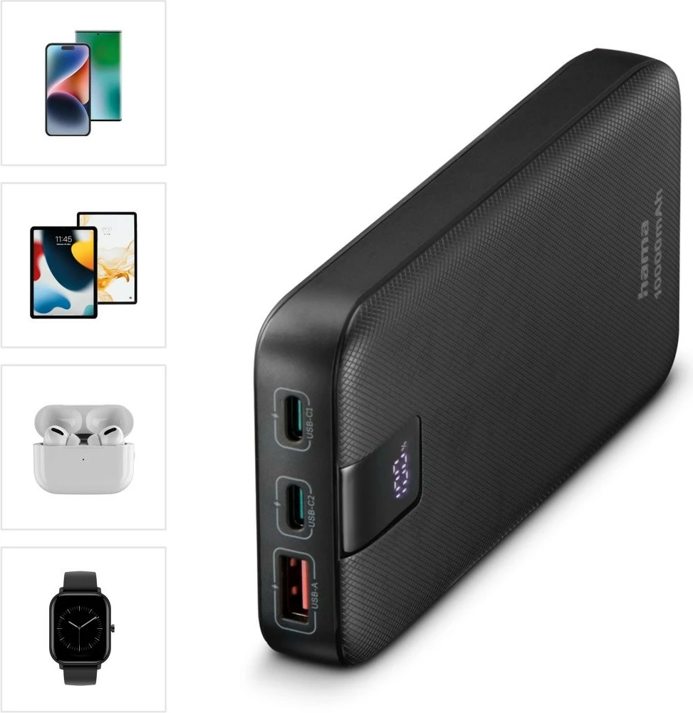 Zunanji akumulator Hama PD 10000 mAh, antracit