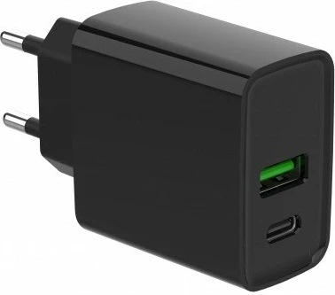 Stenski polnilec Gembird TA-UC-PDQC20-01-BK, 20 W, 2 USB priključka, črn