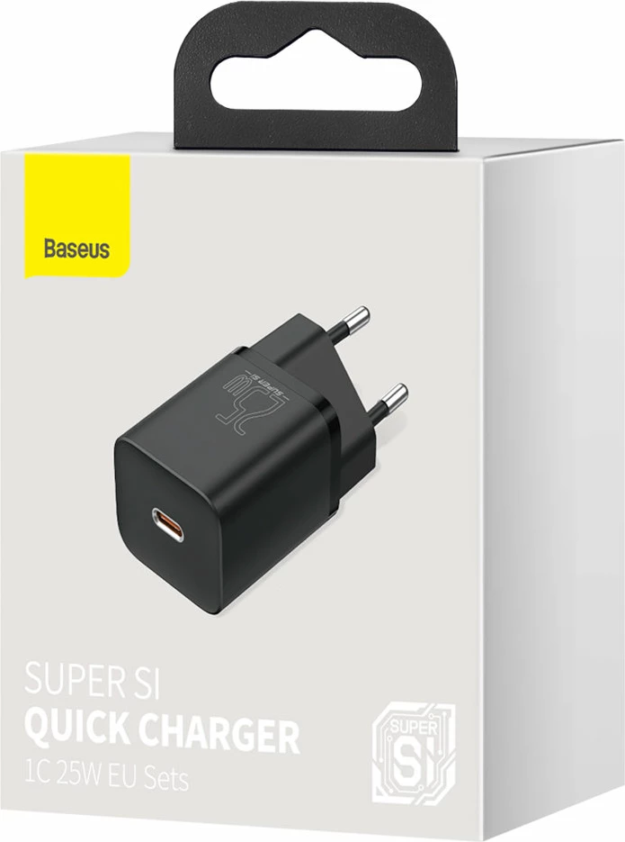 Stenski polnilec, 25 W, USB Type-C, črn, Baseus Super Si 1C