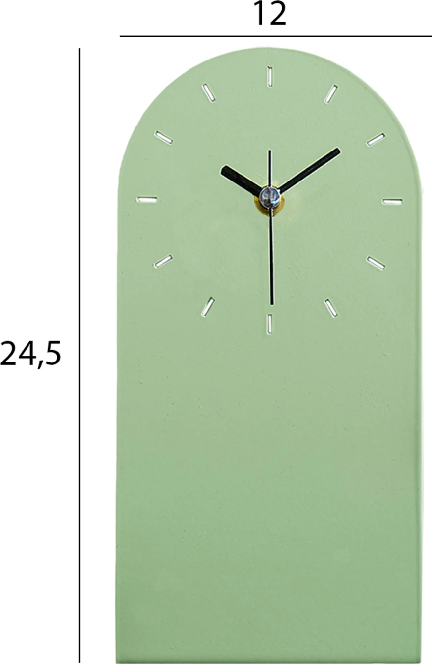 Namizna ura iz kovine v svetlo zeleni barvi 12x24.5H cm