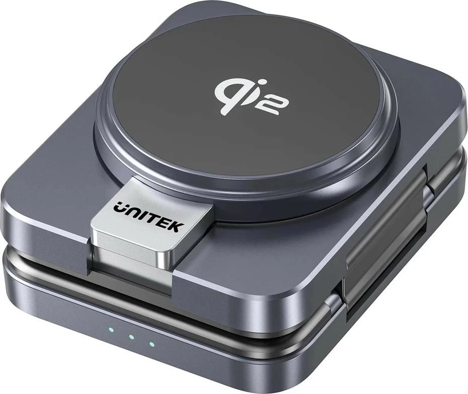 Polnilna postaja za brezžično polnjenje Qi2, 15 W, sivo — Unitek 3v1