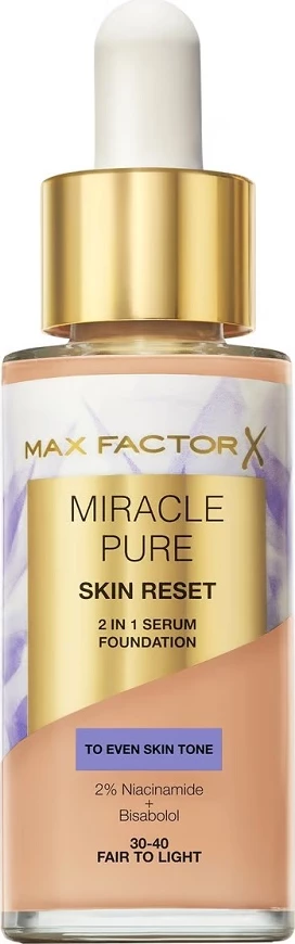 Tekoča podlaga, serum Max Factor Miracle Pure 2-v-1 Skin Reset za ženske 30-40 Fair to Light 30 ml