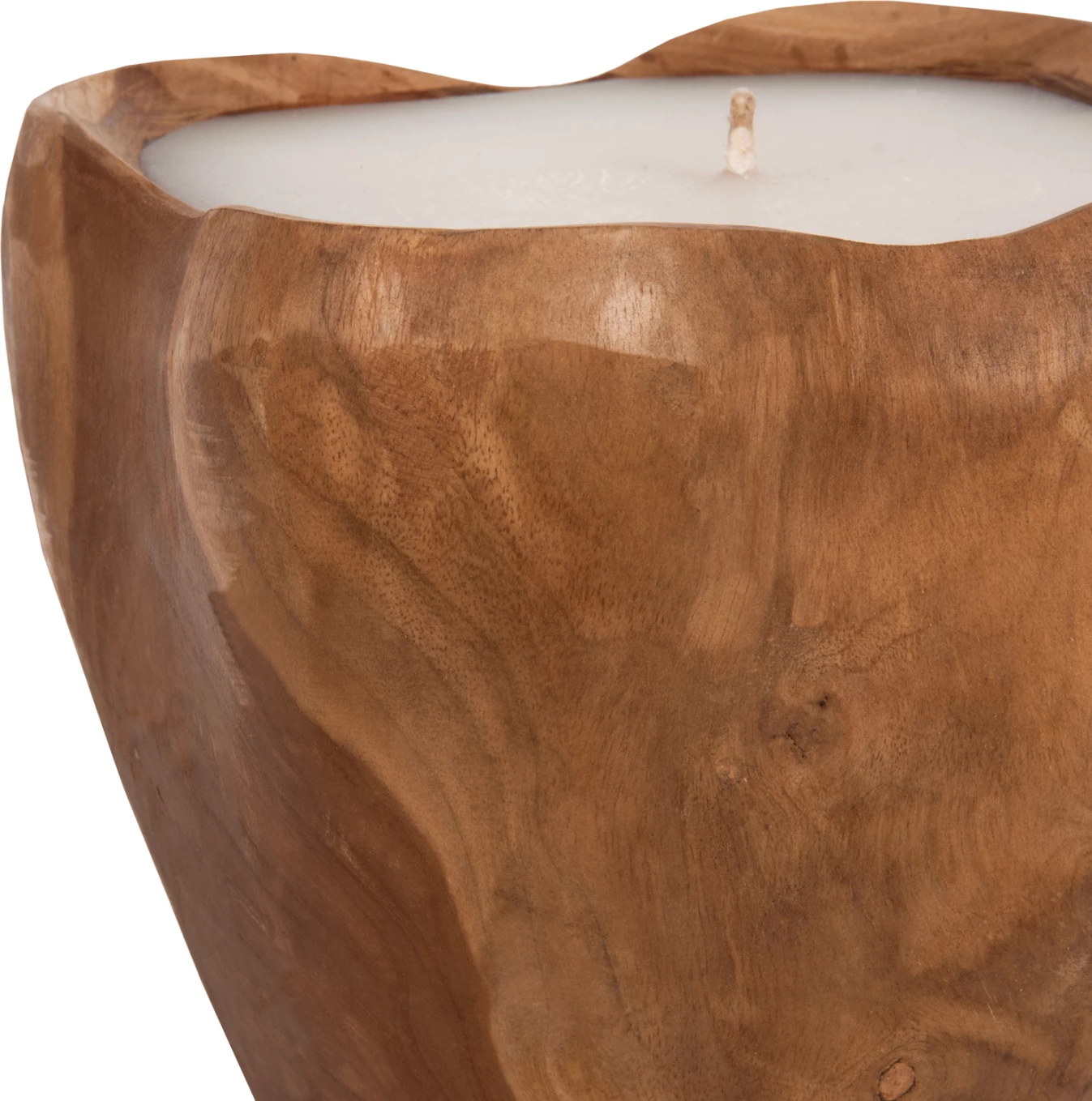 Mizna sveča FH9625 iz korenine tika napolnjena s parafinskim voskom - naravna in bela 20x20x18Hcm