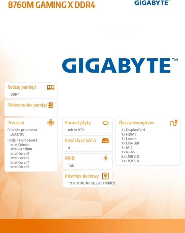 Matična plošča Gigabyte B760M GAMING X DDR4, Socket LGA1700, micro ATX