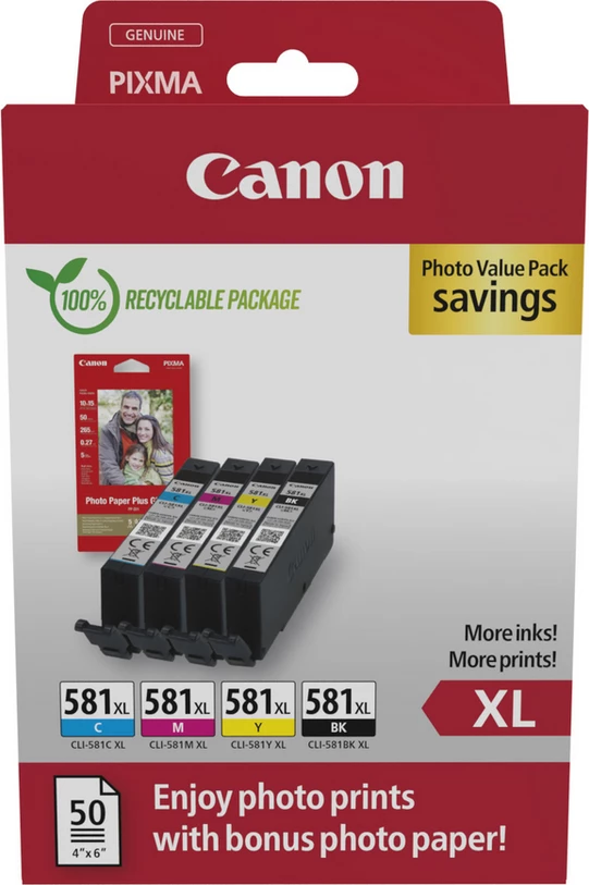 Komplet kartuš s črnilom, Canon CLI-581XL / 2052C006, XL večpak, črn/cijan/magenta/rumen