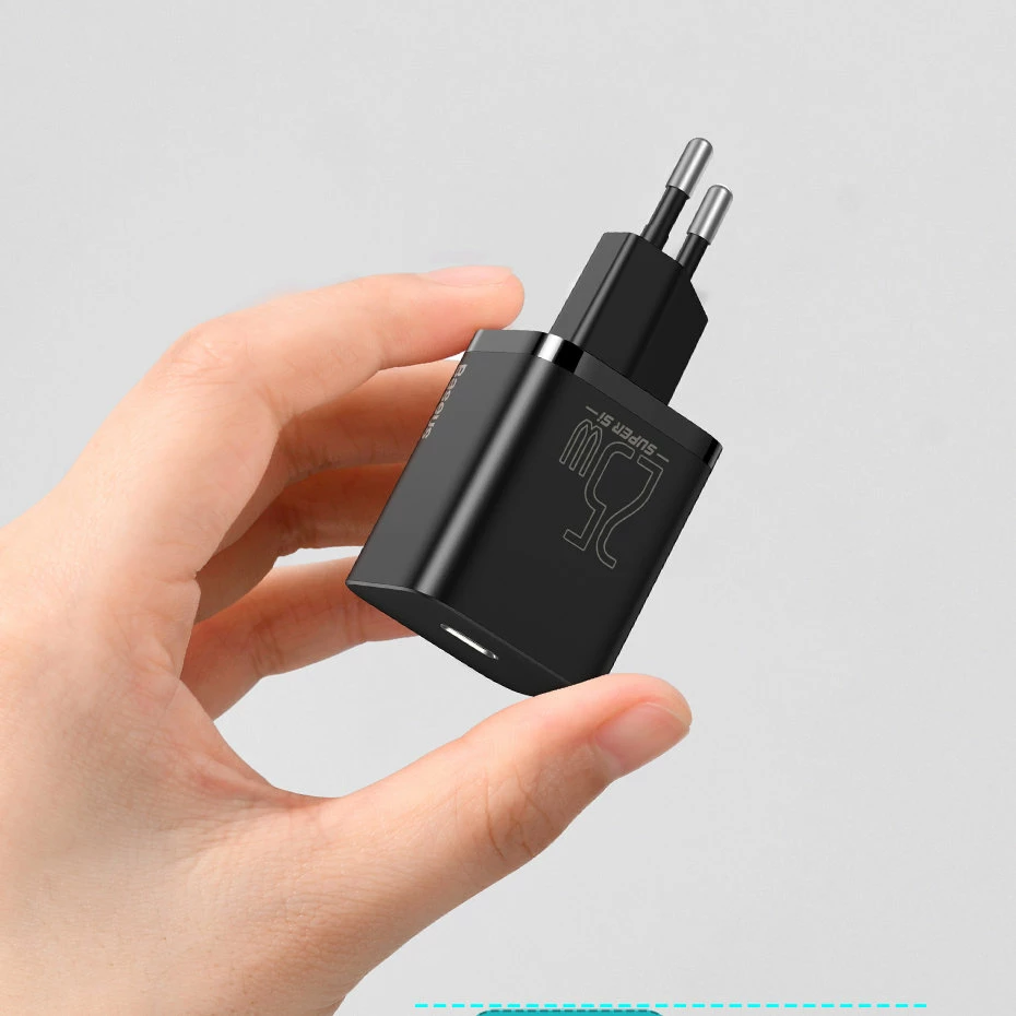 Stenski polnilec, 25 W, USB Type-C, črn, Baseus Super Si 1C