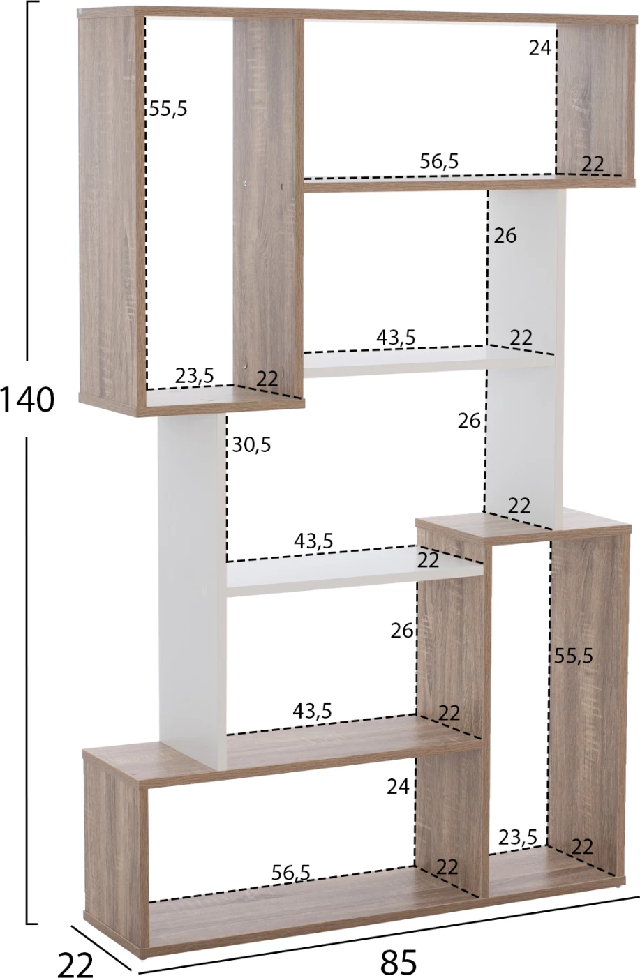 Knjižna omara SHAY FH8768.01 85X22X140 bela