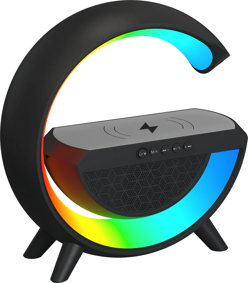 Namizna svetilka z RGB, zvočnik Bluetooth in brezžičnim polnjenjem Activejet AJE-SOLO, 2400 mAh, črna