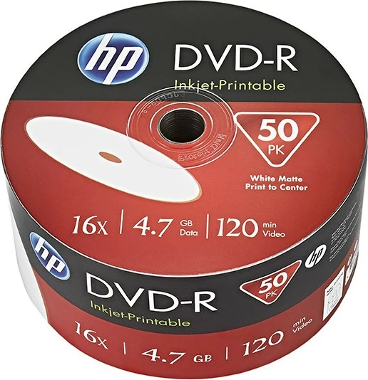 DVD-R 4,7 GB, 16x, površina za tiskanje (inkjet), 50 kosov, HP Verbatim