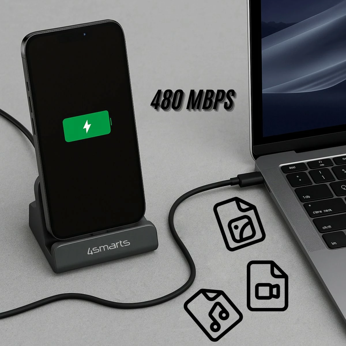 Polnilna postaja za telefone in tablice 4smarts VoltDock USB-C 60W, siva