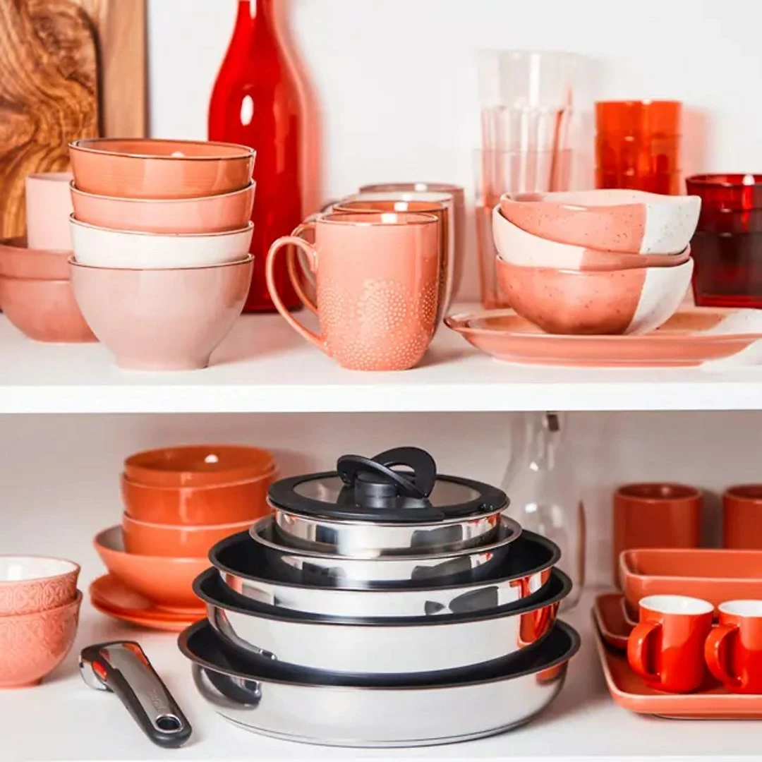 Set posode za kuhanje z odstranljivimi ročaji, Tefal Ingenio Emotion L897SB74, 11-delni, nerjaveče jeklo, titan