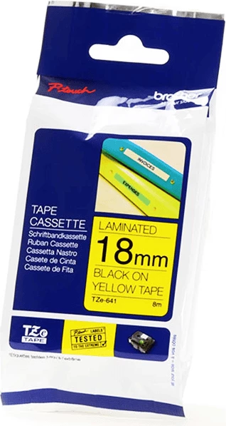 Laminiran trak za etikete Brother TZe-641, 18 mm x 8 m, črno na rumeni