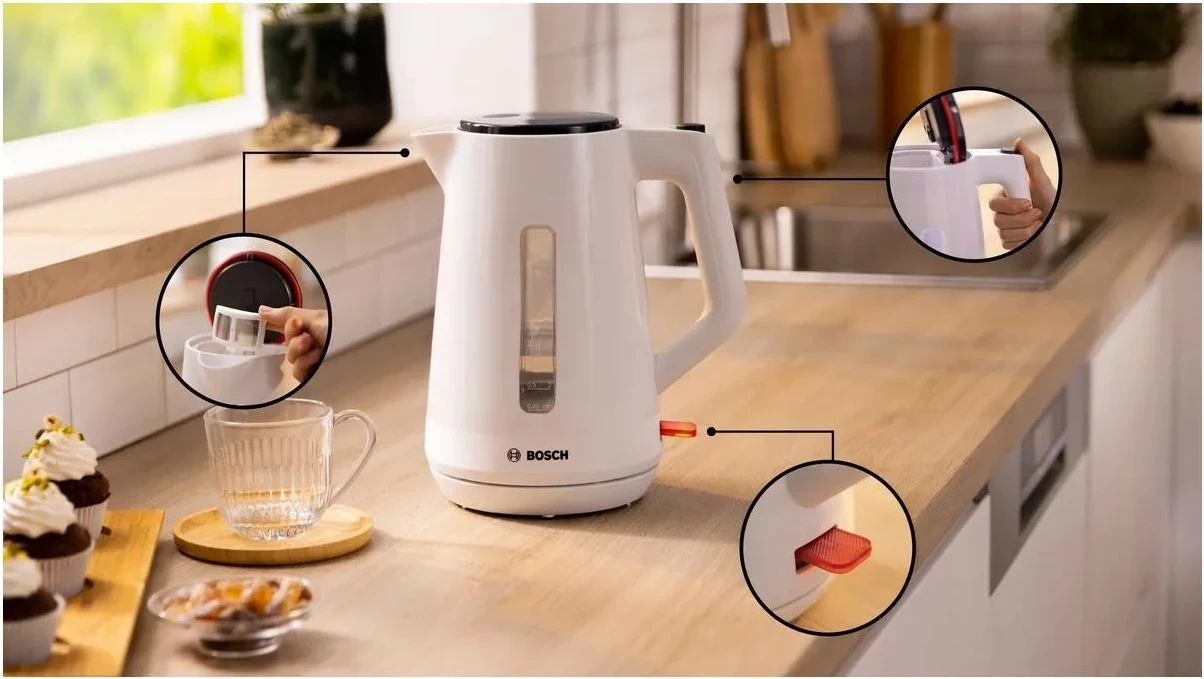 Električni čajnik 1,7 L Bosch TWK1M121, 2400 W, bel