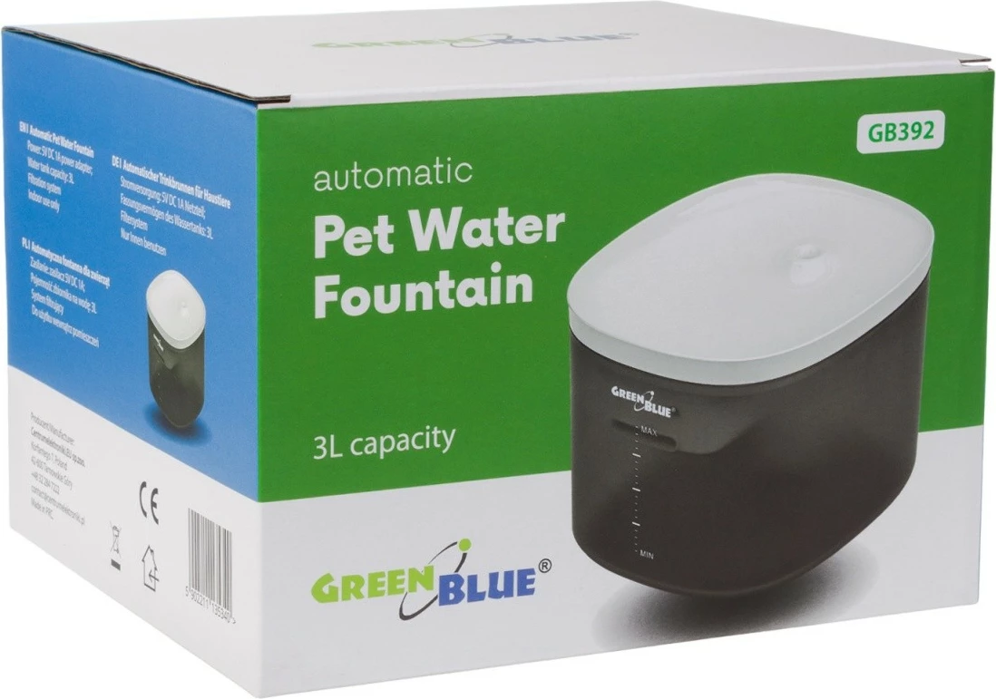 Avtomatski dozirnik vode za hišne ljubljenčke, GreenBlue GB392, 3 L, USB, siv