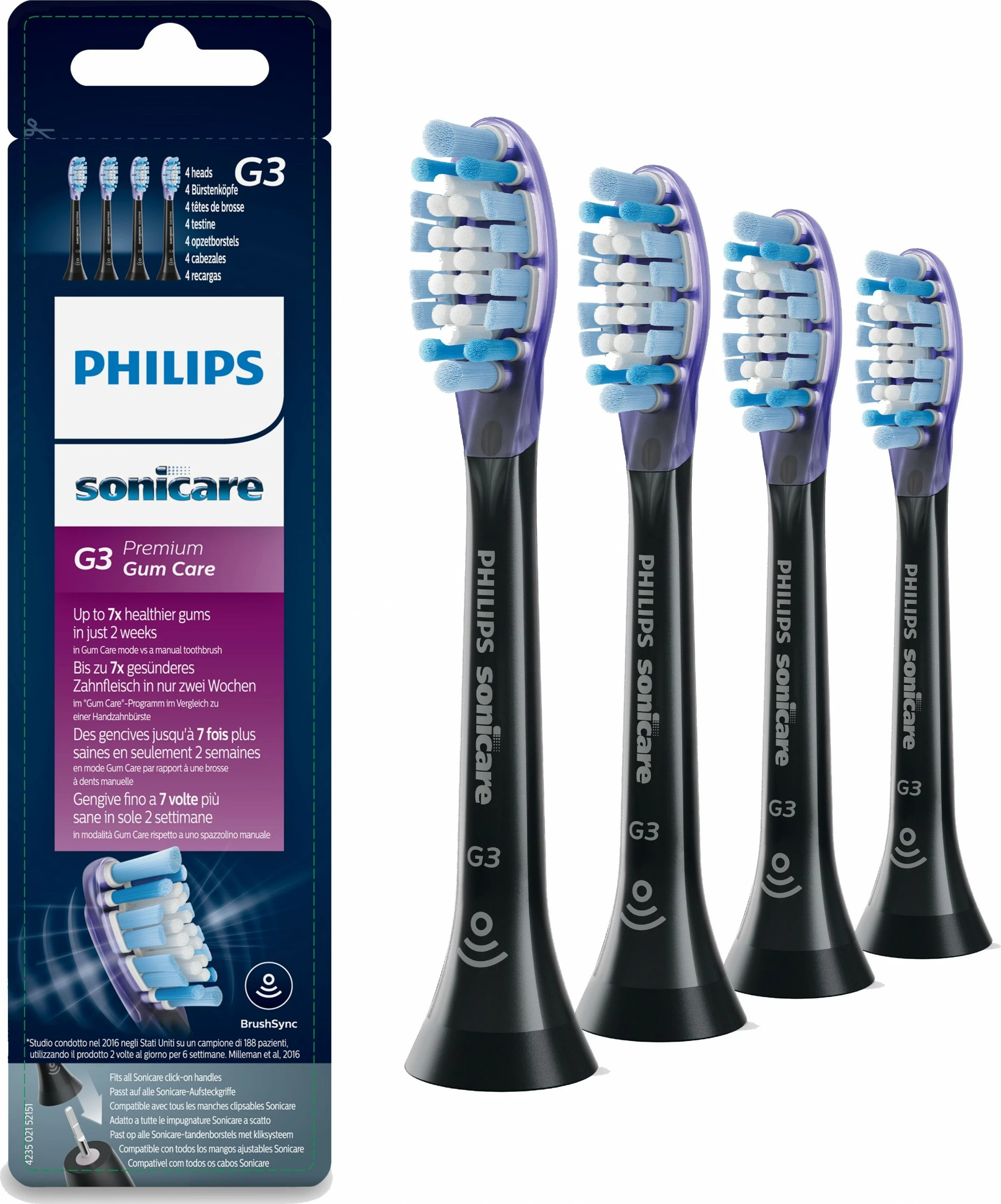 Zamenjalne glavice za skrb dlesni Philips Sonicare Premium Gum Care G3, 4 kosi, črne