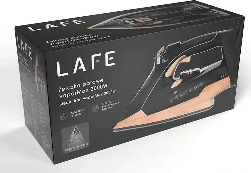 Parni likalnik 3000 W s keramično ploščo, črno-zlato Lafe VaporMax
