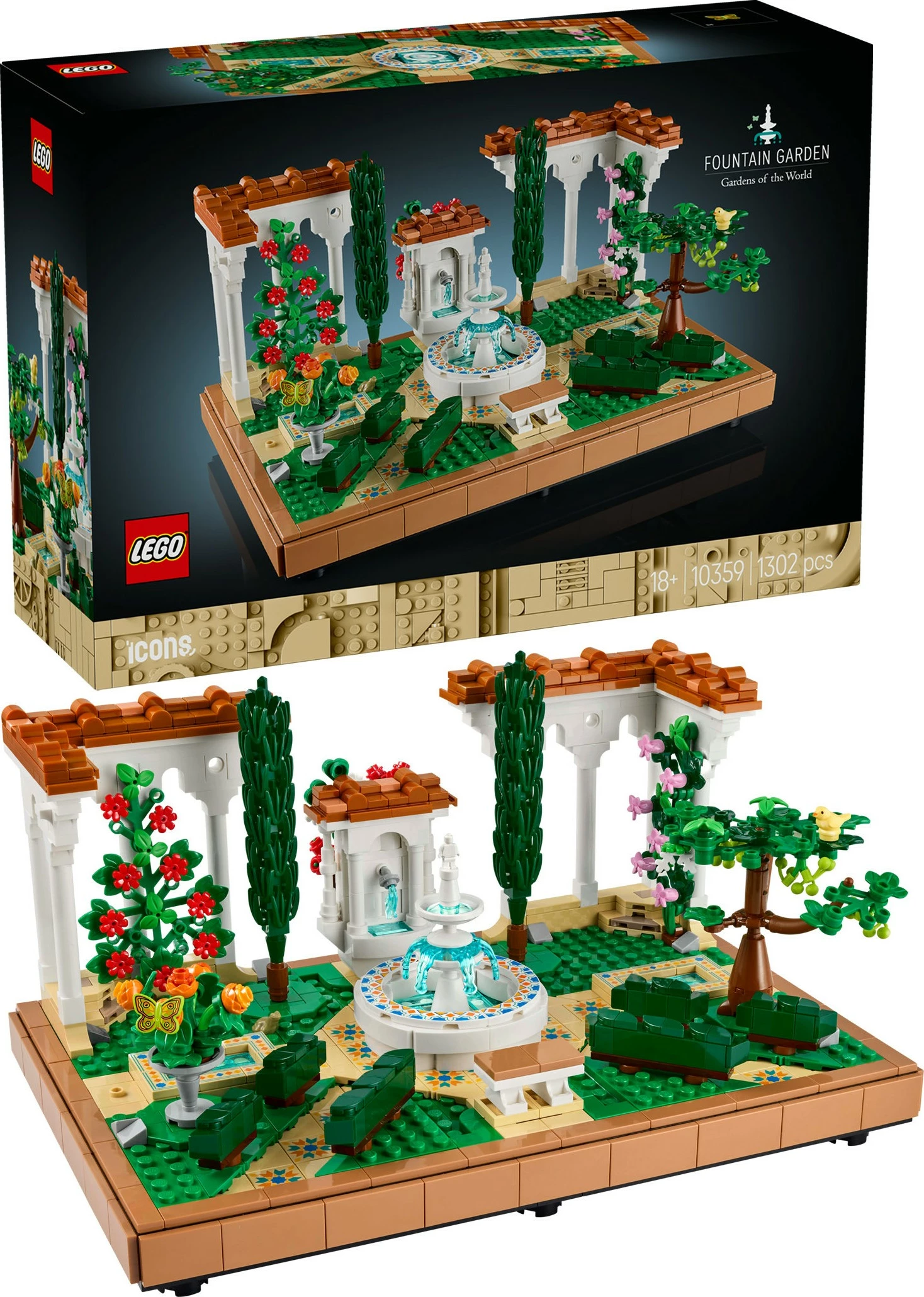Set gradnja z vrtom z vodnjakom LEGO Icons 10359, 1302 kosi, večbarvno