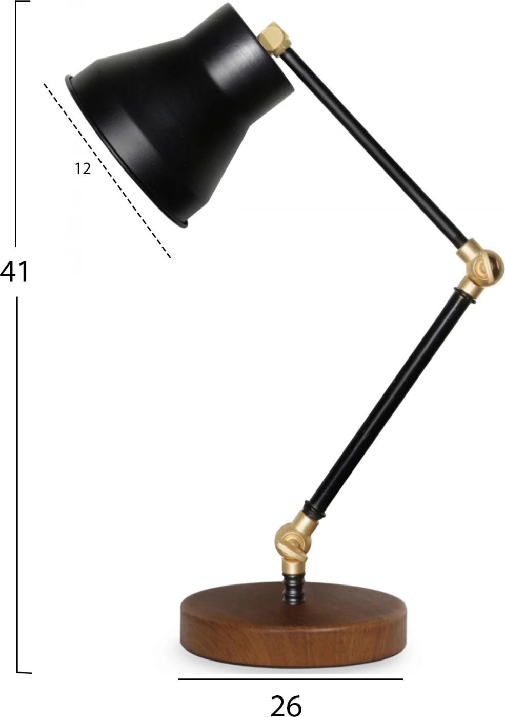 Namizna svetilka FH7585.01 svetlo rjava osnova, črne roke, črna kapa