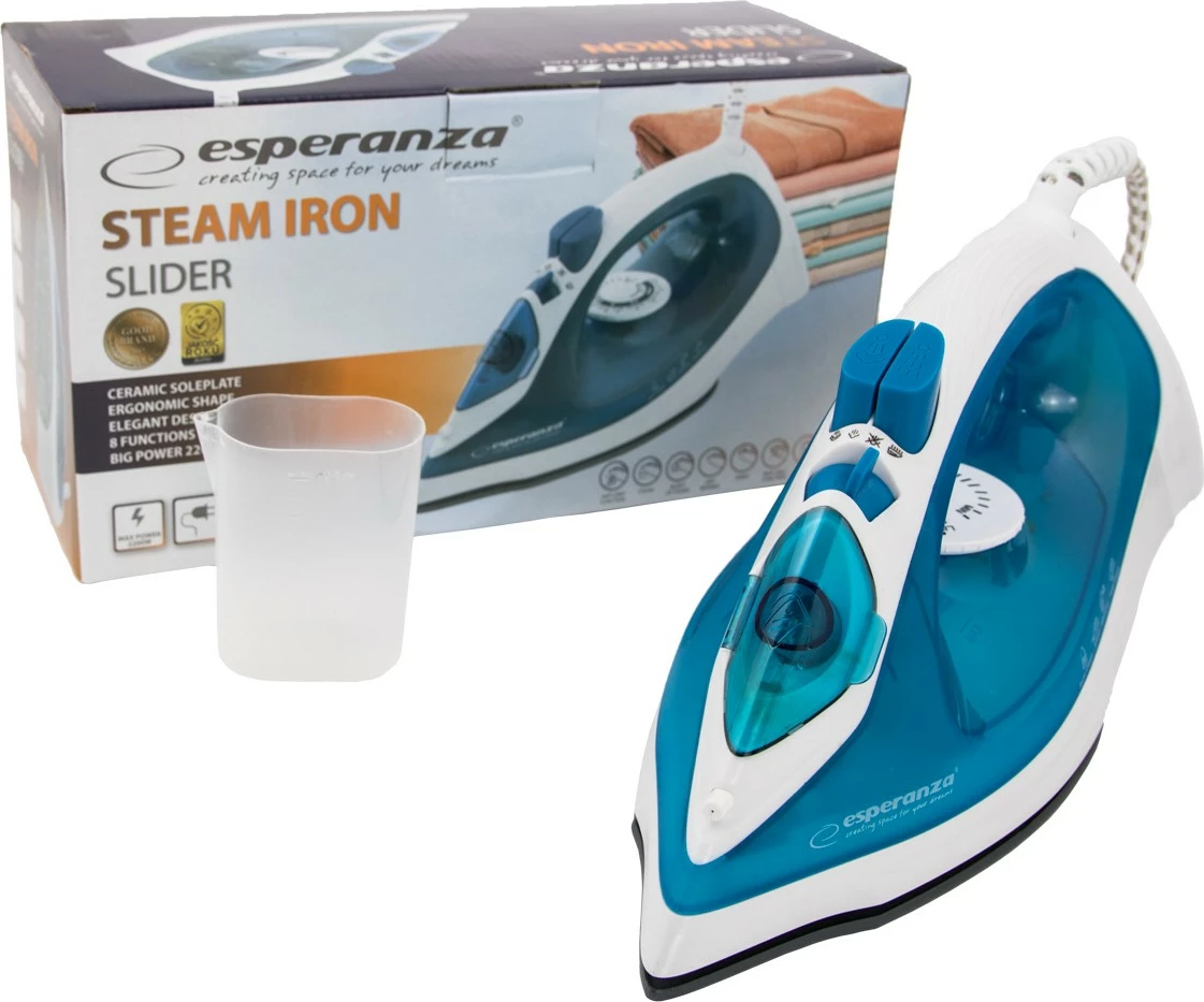 Parni likalnik Esperanza SLIDER EHI002, 2200 W, keramična plošča, modro/bel