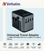 Potovalni adapter Verbatim UTA-03, 30W PD, 3x USB-C, 2x USB-A, črno/siv