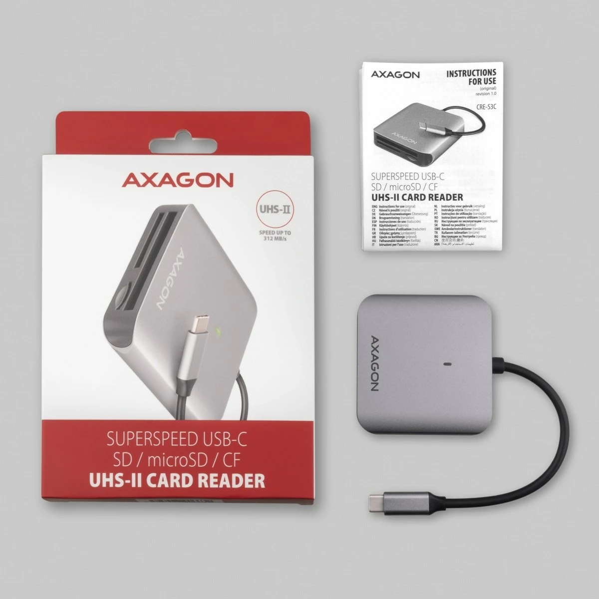 Bralnik kartic AXAGON CRE-S3C, USB-C, 3 reže, aluminij, siv Bralnik kartic AXAGON CRE-S3C, USB-C, 3 reže, aluminij, siv