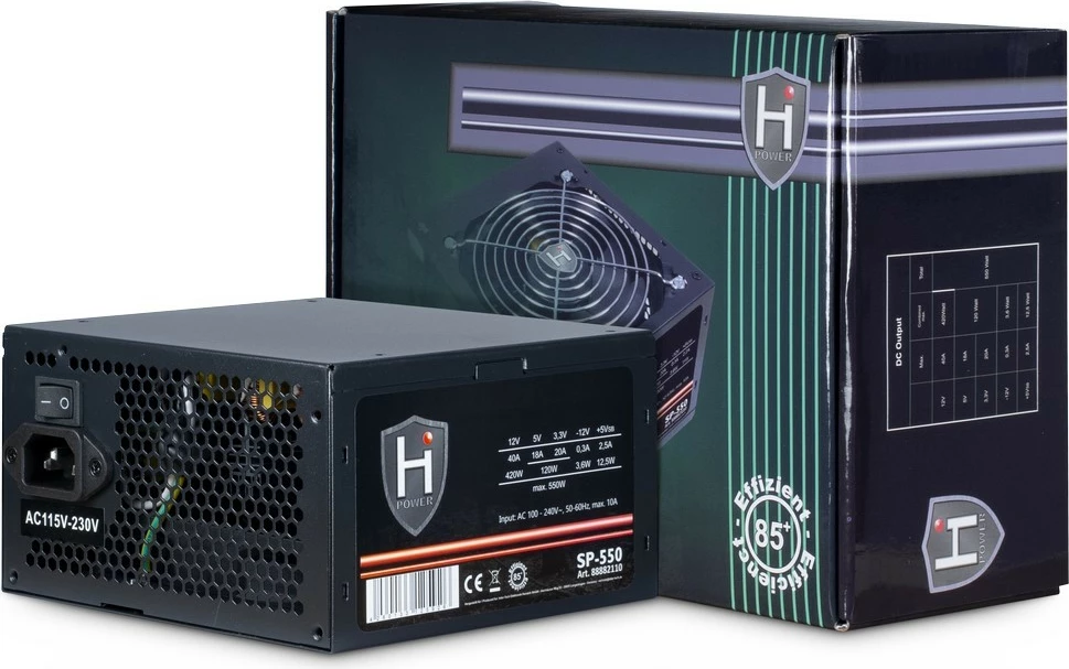 Zmogljiv napajalnik 550W Inter-Tech HIPOWER SP-550, ATX 2.4, 85%, črn