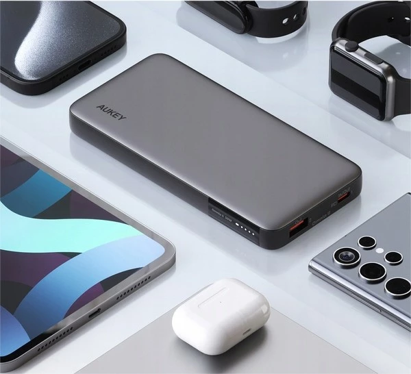 Power bank 10000mAh, 30 W, 2x USB, LED, siv AUKEY PB-Y41