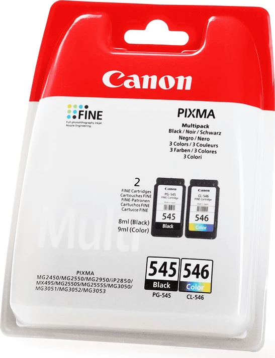 Črnilne kartuše, Canon PG-545/CL-546, zmogljivost 180 strani, multipak, blister, BK/C/M/Y