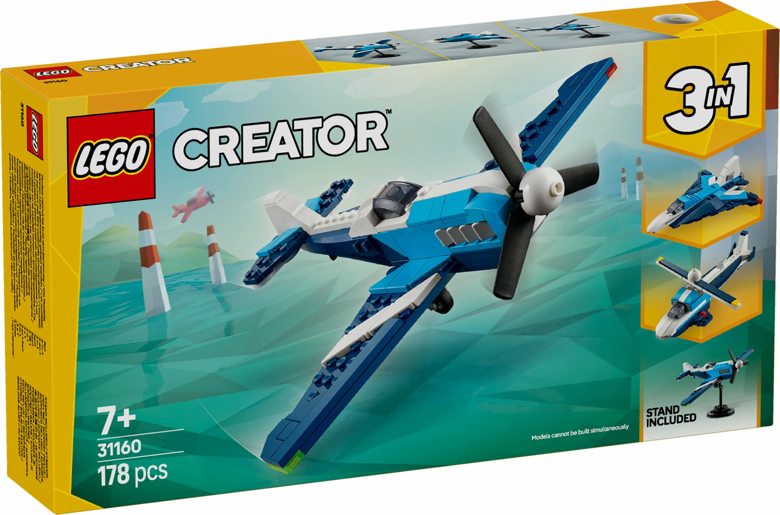 Set za sestavljanje 3-v-1, LEGO Creator 31160, 178 kosov, dirkalni letalnik, moder