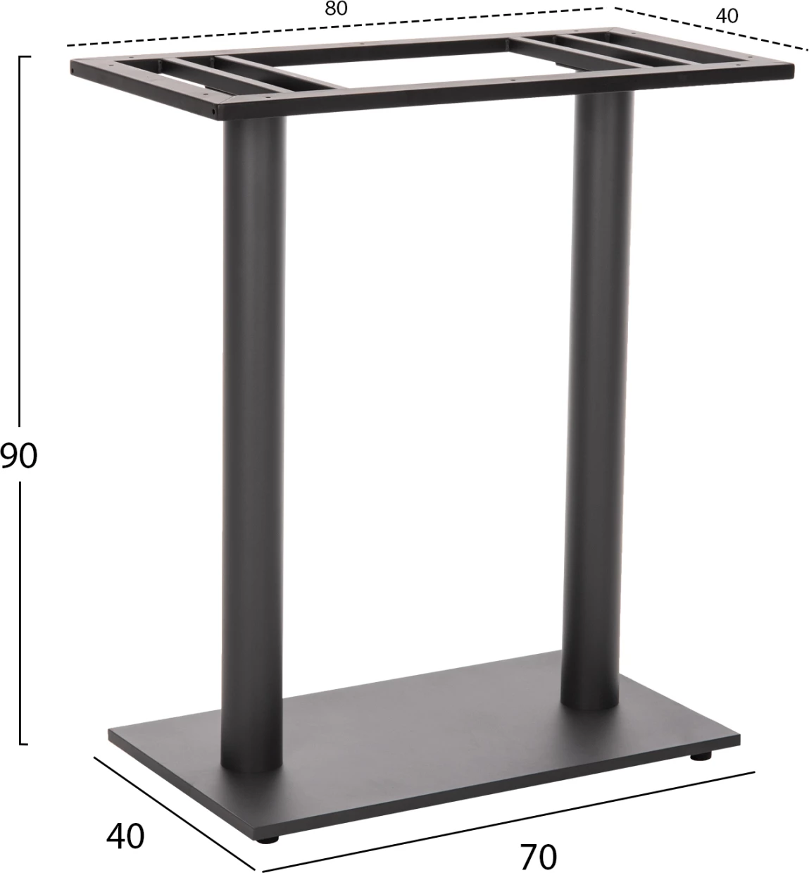 Osnova barske mize FH478.20 srednje višine mat siva kovina 2-stebri 40Χ80Χ90Hcm
