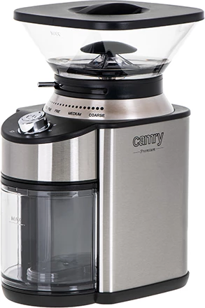 Mlinček za kavo s koničnim brusnim mehanizmom, Camry CR 4443, 200 W, 16 stopenj mletja, posoda 230 g, nerjaveče jeklo, srebrno/črn