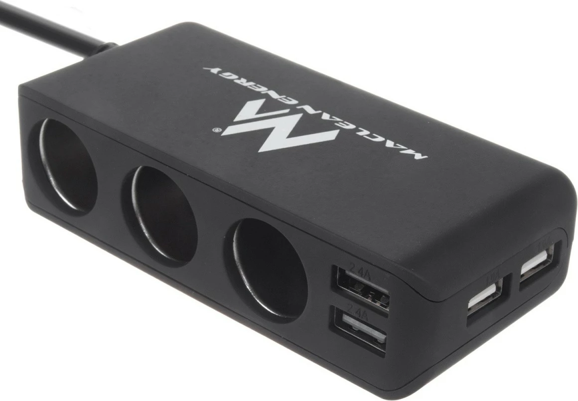 Razdelilec vtičnice vžigalnika Maclean MCE117, 3 izhodi, 2xUSB, voltmeter, črn