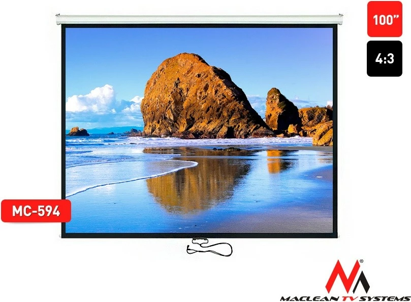 Projekcijsko platno, Maclean MC-594, 100" 4:3, ročno, 200 x 150 cm, mat belo
