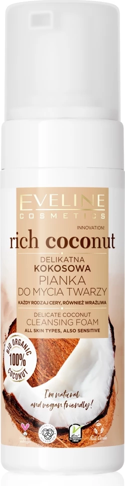 Nežna penasta čistilna pena za obraz z bogatim kokosom Eveline Cosmetics Rich Coconut Face Wash Foam 150 ml