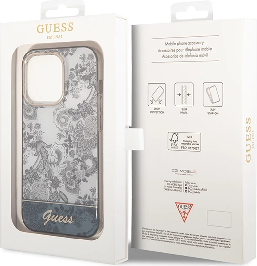 Ovitek Porcelain Collection Guess za iPhone 14 Pro Max 6,7", siv