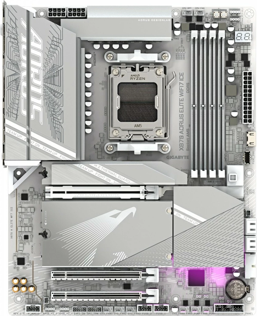 Matična plošča Gigabyte X870 A ELITE WF7 ICE, podnožje AM5, DDR5, ATX, srebrna