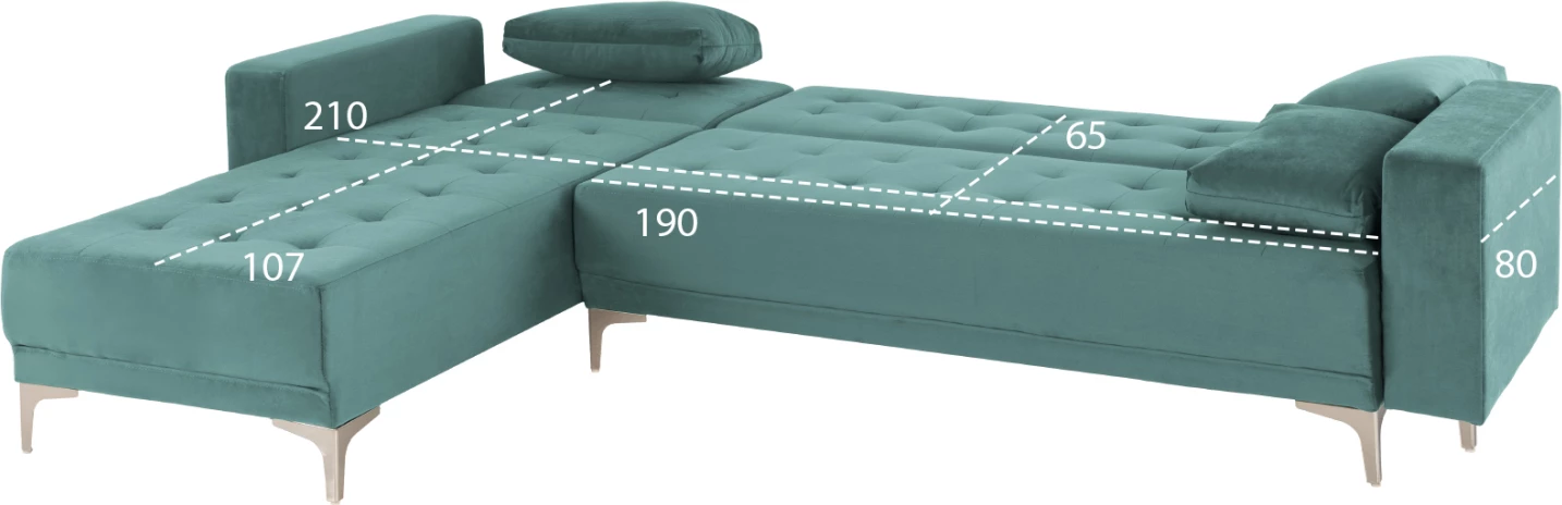 Kotna zofa-postelja ELIZA FH3145.04 reverzibilna v morsko zeleni barvi iz žameta 245x80-160x80H cm