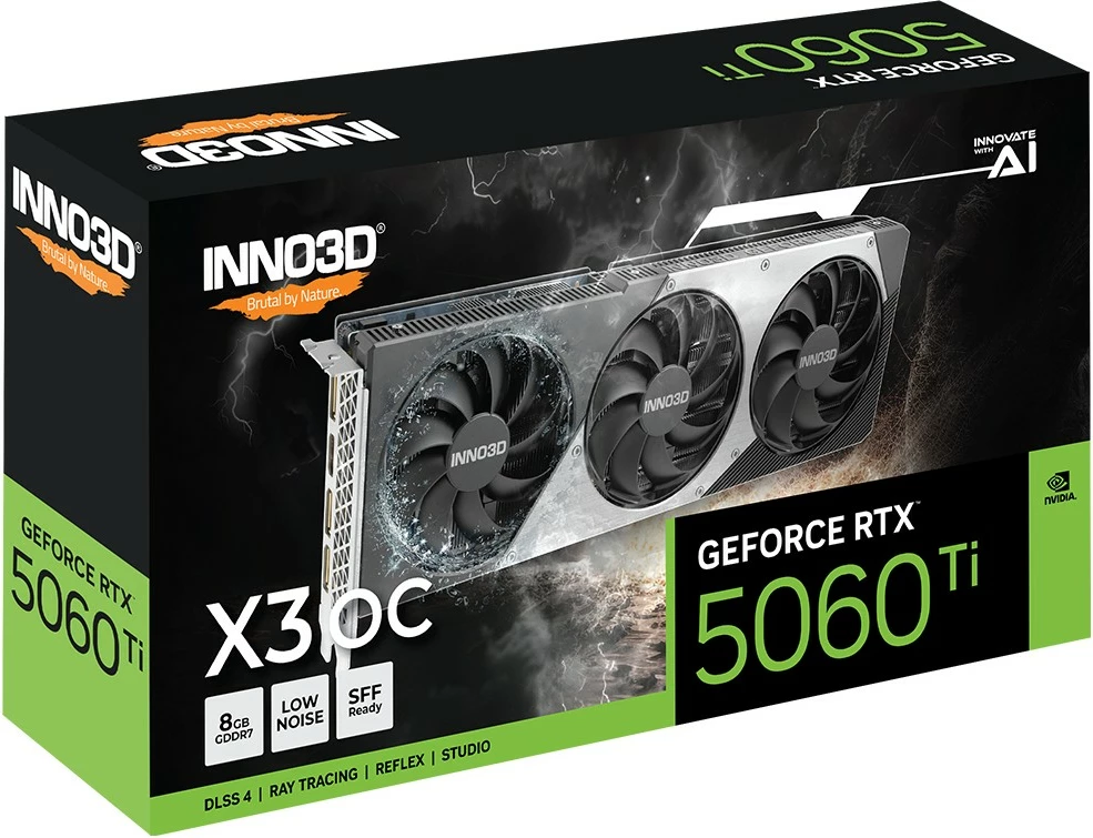 Grafična kartica Inno3D RTX 5060 Ti Twin X3 OC, 8 GB GDDR7, 3 ventilatorji, črno/siva Grafična kartica Inno3D RTX 5060 Ti Twin X3 OC, 8 GB GDDR7, 3 ventilatorji, črno/siva