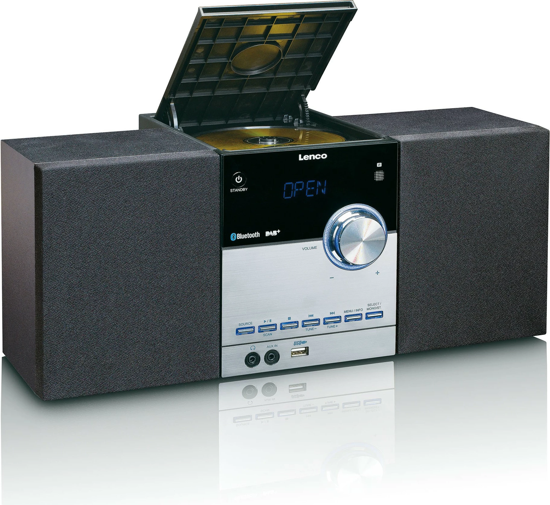 Sistemski zvočnik Lenco MC-150, Bluetooth, FM radio, USB, črno/srebrn Sistemski zvočnik Lenco MC-150, Bluetooth, FM radio, USB, črno/srebrn