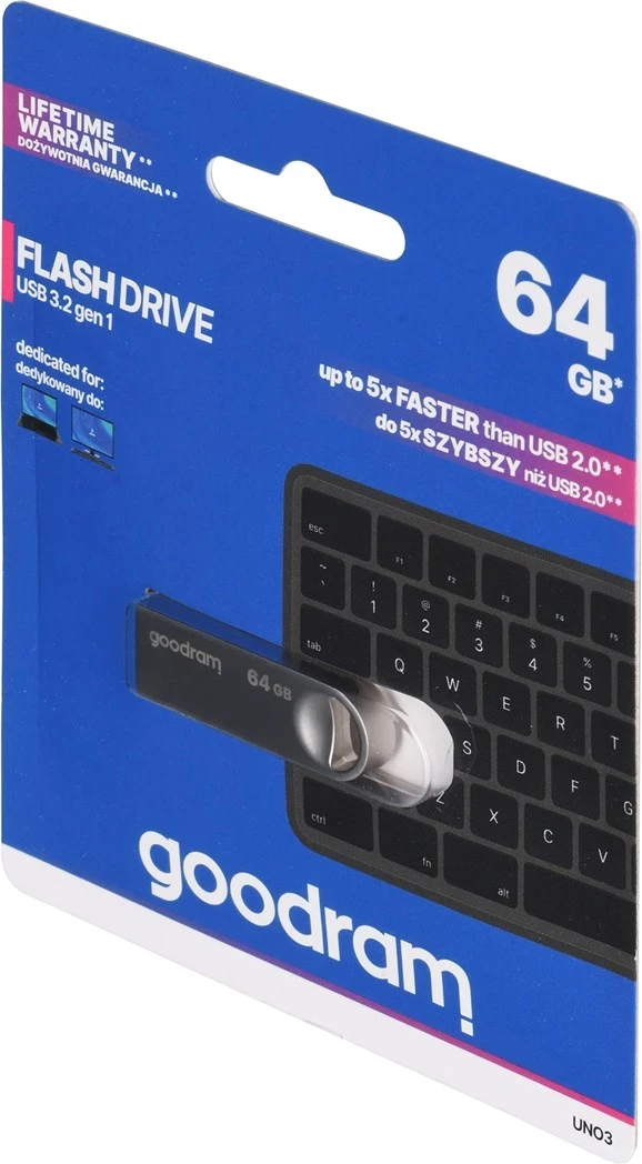 USB ključek 64 GB, USB Type-A 3.2 Gen 1, srebrn — GoodRam UNO3