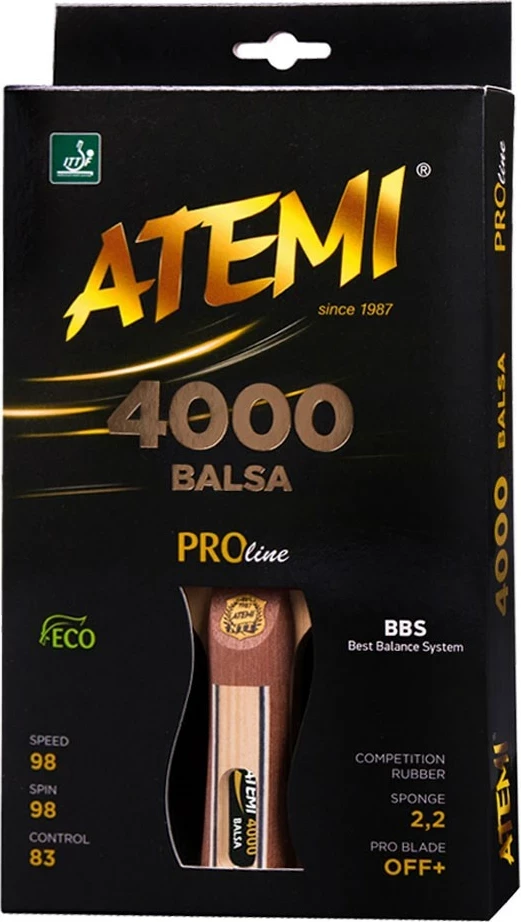 Pingpong lopar z balsa jedrom, konkaven ročaj — Atemi 4000