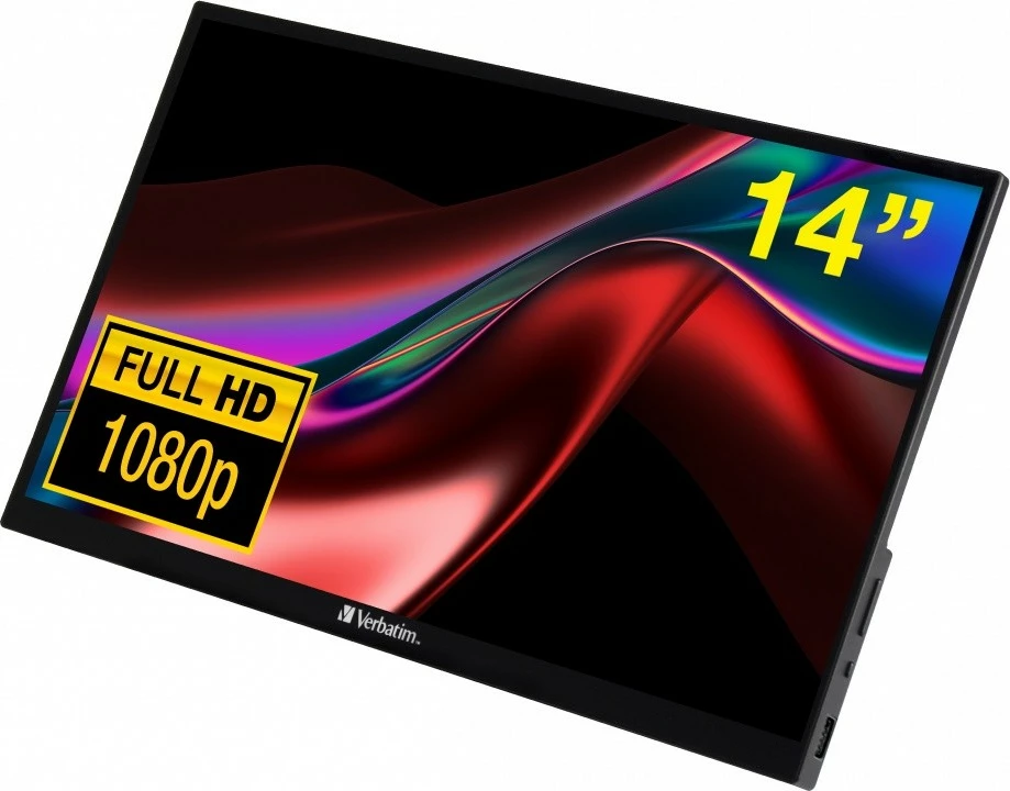 Prenosni zaslon na dotik Verbatim PMT-14, 14" Full HD IPS, 10-točkovni, vgrajeni zvočniki, USB‑C/HDMI, črn