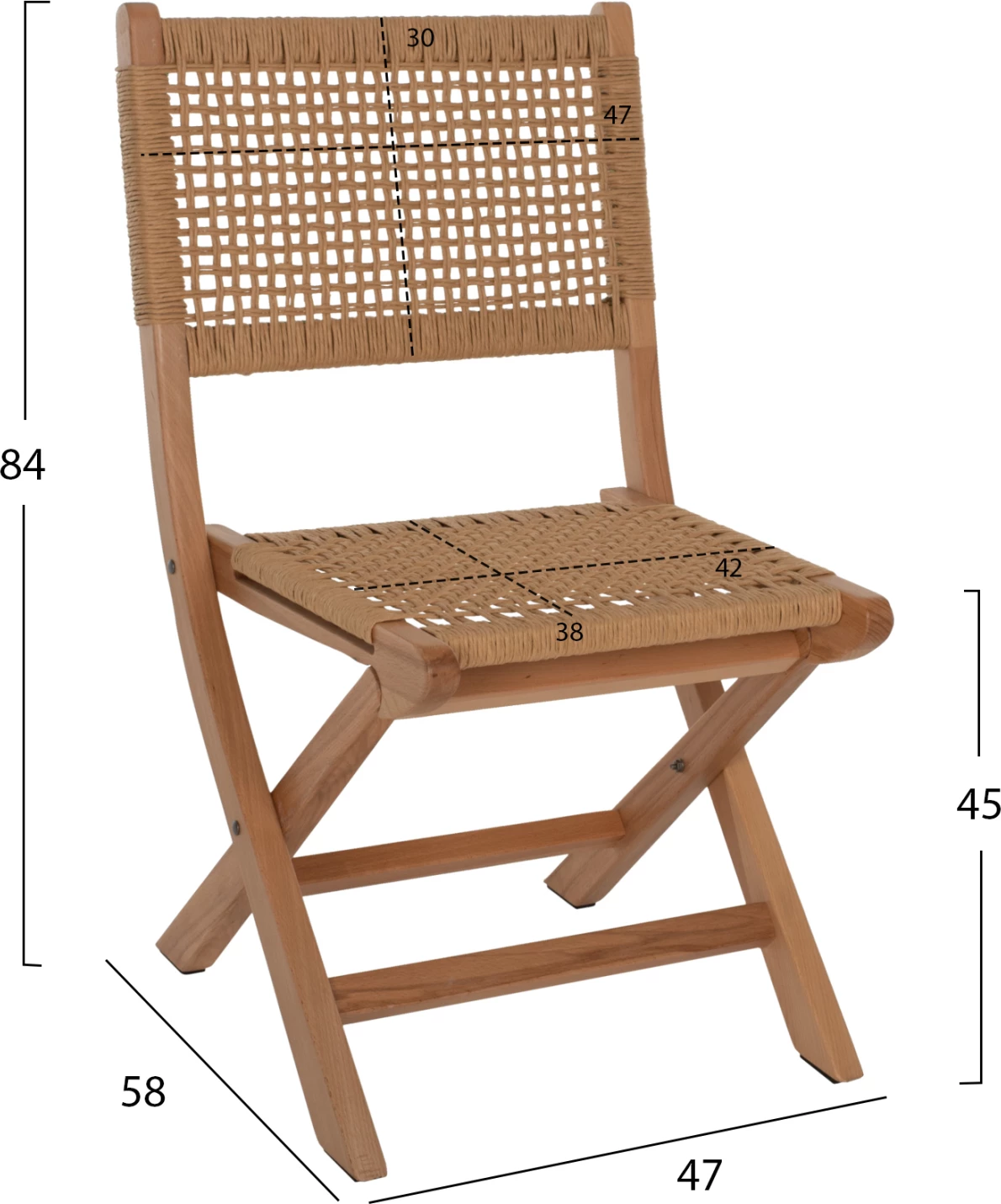 Zložljiv stol iz bukovega lesa in vrvi v naravni barvi 47x58x84Hcm.FH9411.01
