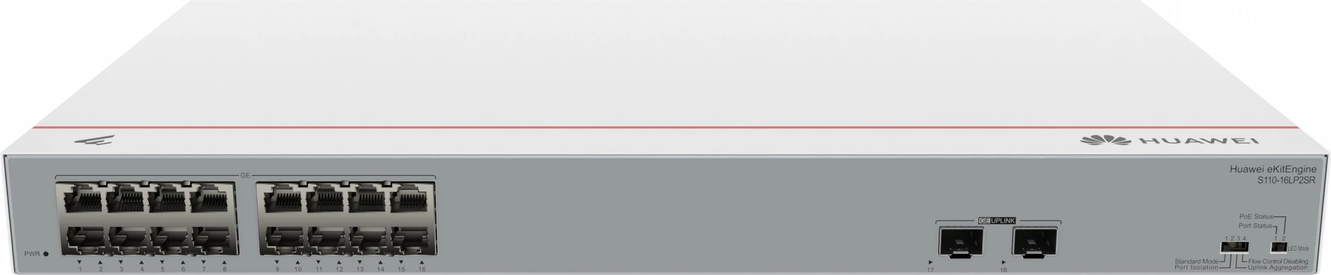 Neupravljani preklopnik, Huawei eKit S110-16LP2SR, L2, Gigabit Ethernet, PoE, v racku, siv