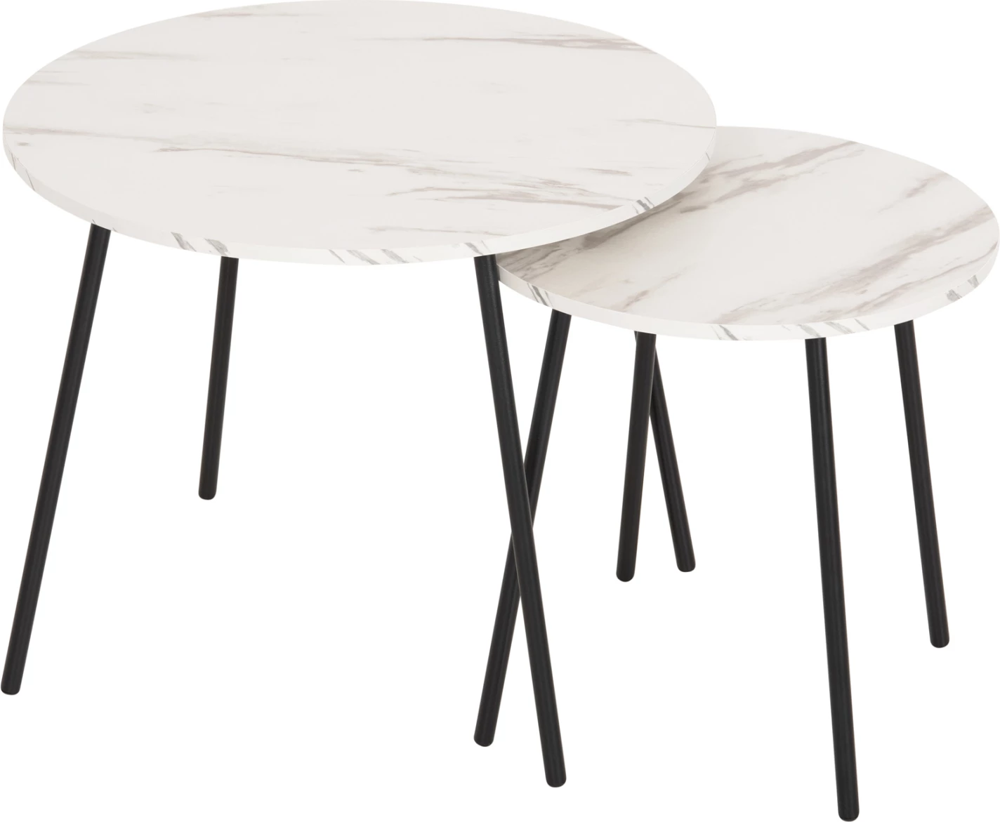 Klubske mize 2 kosa okrogle cupper FH9878.12 melamin v beli marmor-črni kovini Φ55x45Hcm