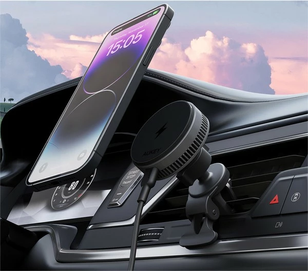 Magnetni nosilec za avto AUKEY HD-MC13A MagFusion Dash Pro, brezžično polnjenje Qi2 15W, aktivno hlajenje, črn