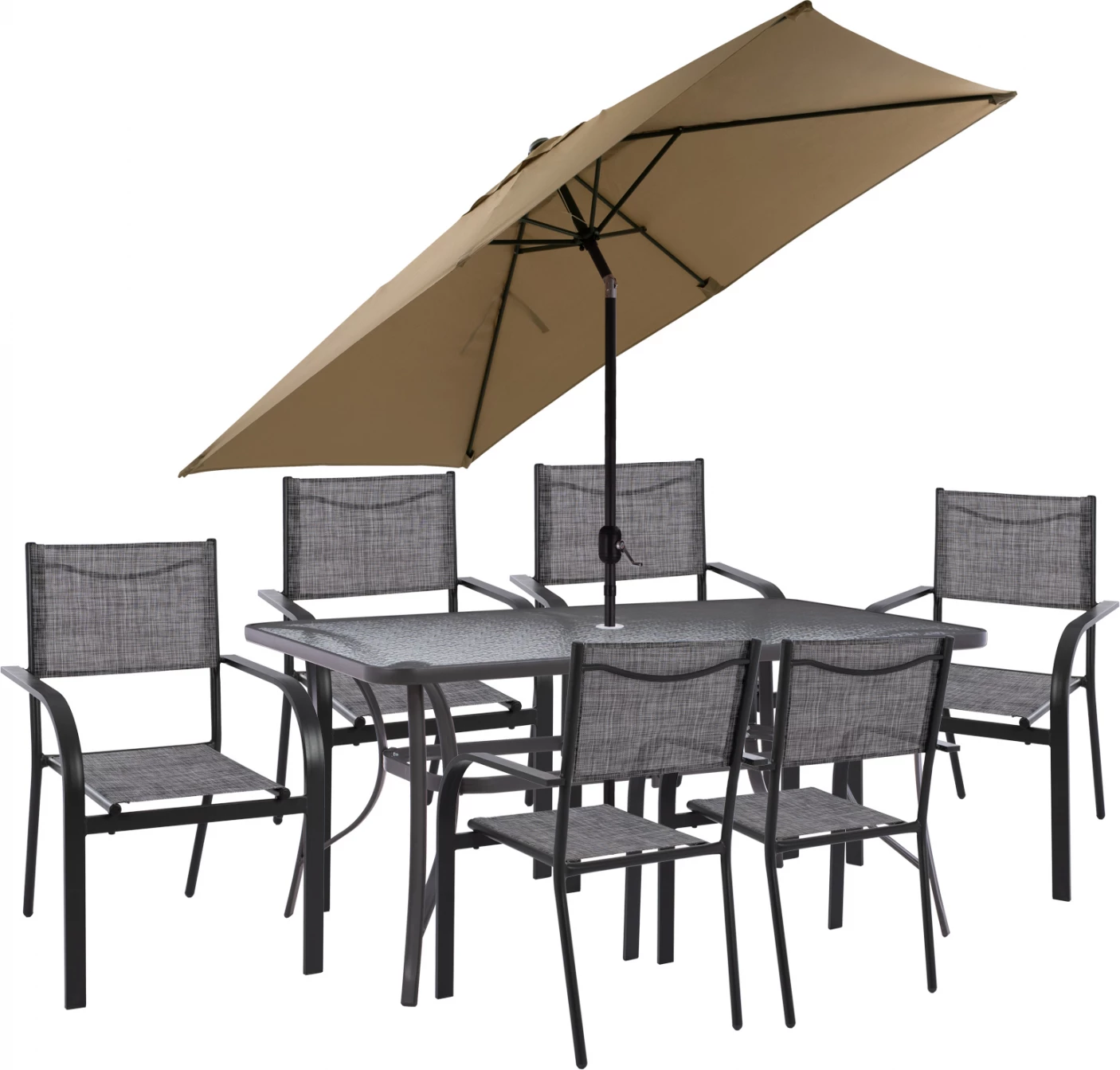 Jedilni set z dežnikom 8 kosov siva miza 150x90 in naslanjač FH11533.02