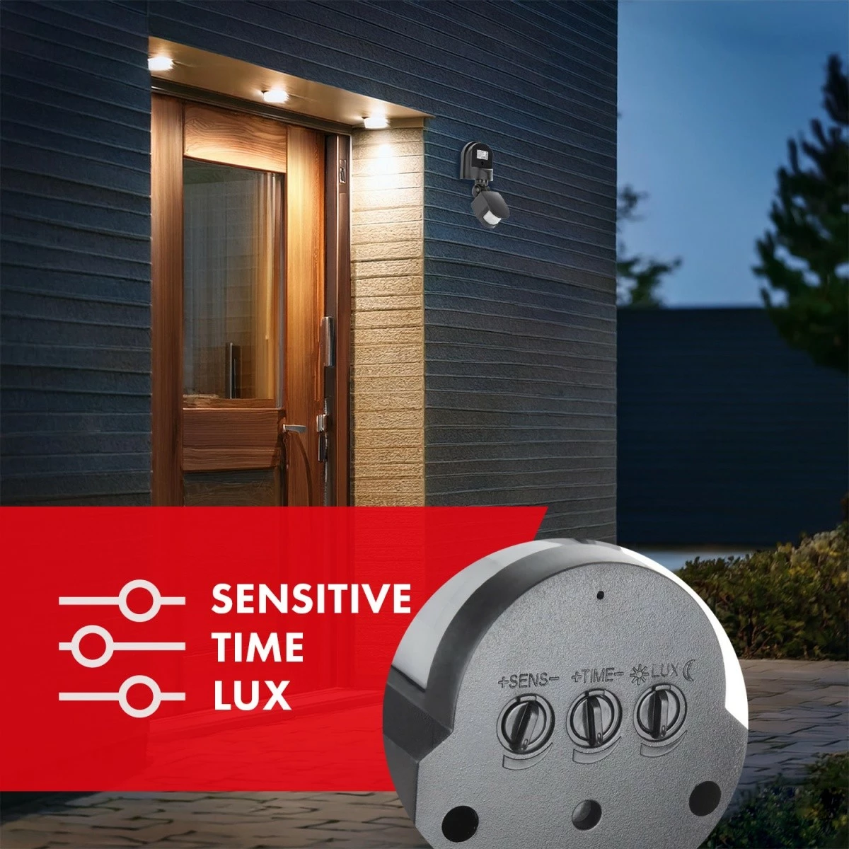 Senzor gibanja in mraka Maclean MCE25GR, 180°, 5–12 m, IP44, črn