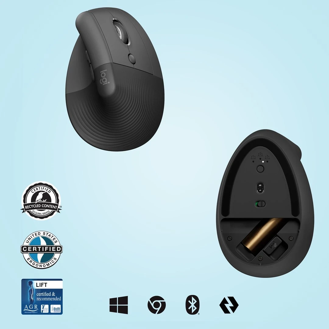 Ergonomski miš za desno roko Logitech Lift, grafit